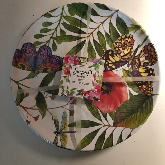 4 Melamine Plates Butterfly Floral Dinnerware New #S-3 - Picture 2 of 4